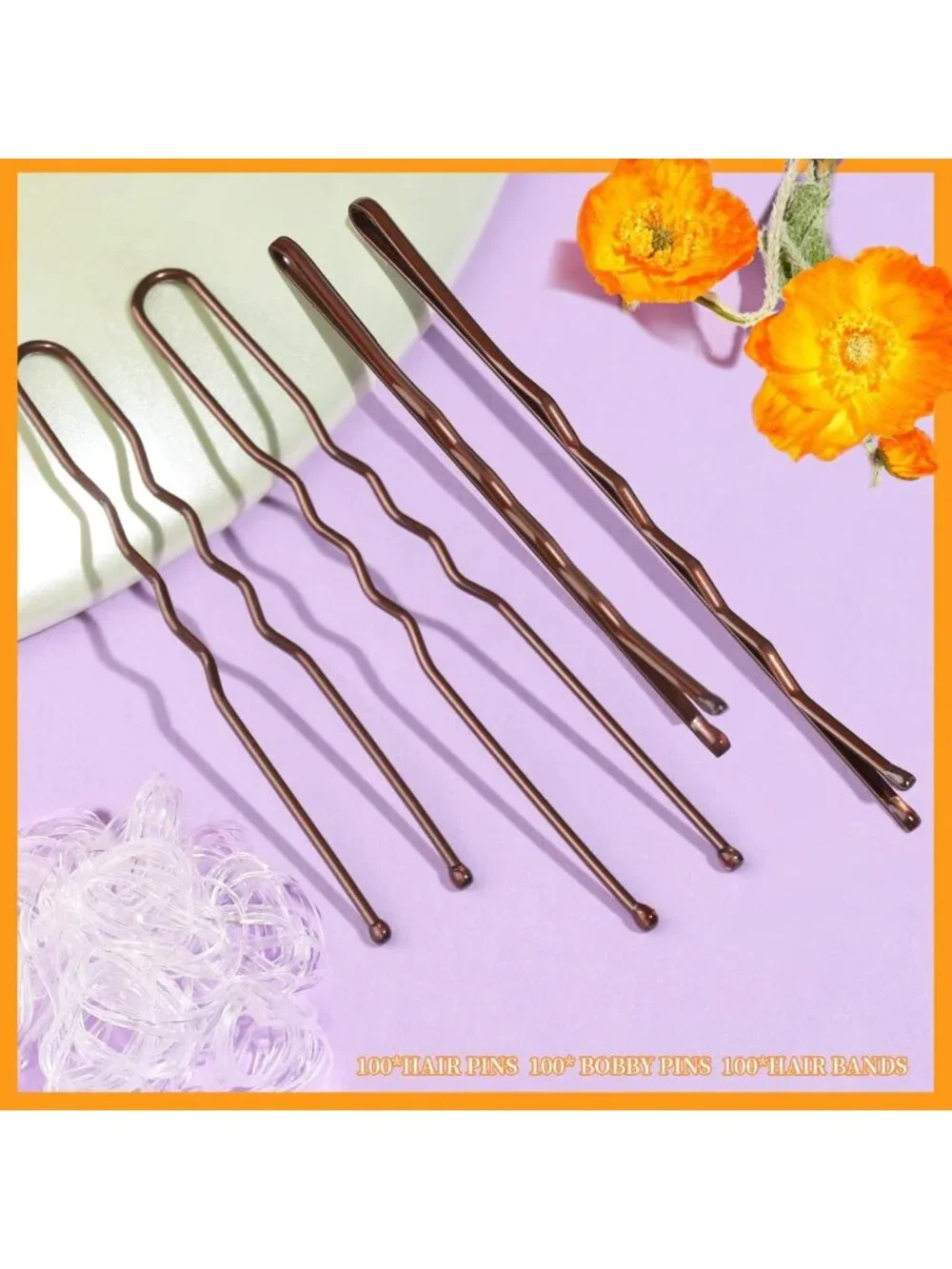 300pcs Bobby Pins & Hair Bands Set - Brown Hair Pins for Buns & Styles